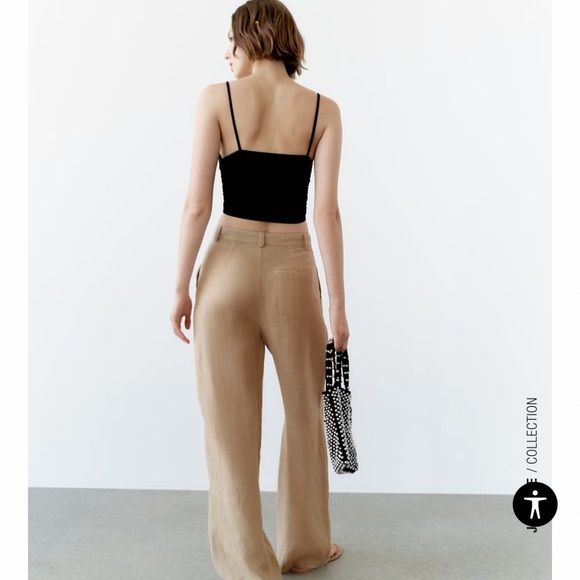 Zara High-Waisted Pleated Wide Leg Linen Pants - Picture 2 of 7